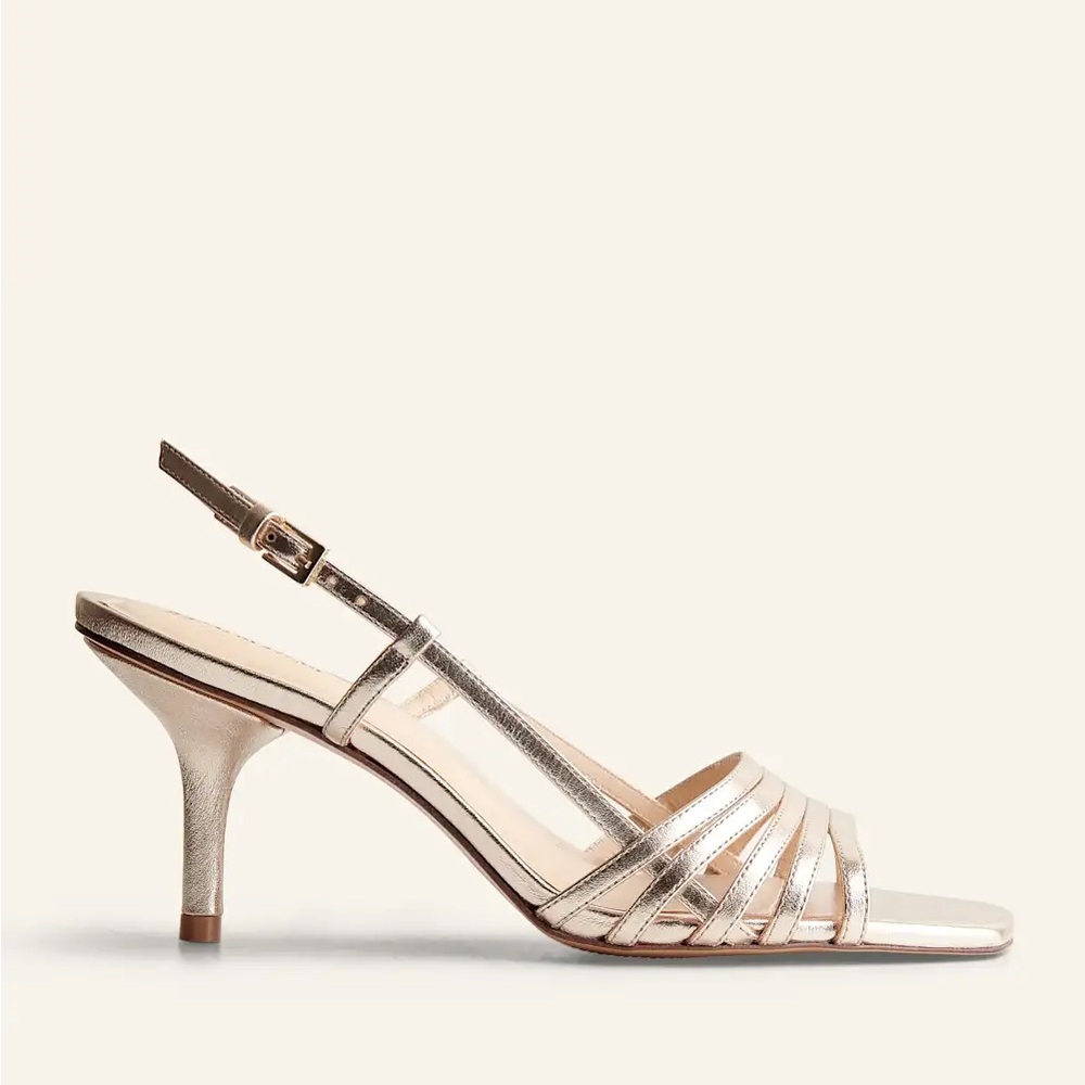 NWOT Reformation | Elsie Slingback Heeled Sandals Gold Kitten Heel | Sz 9